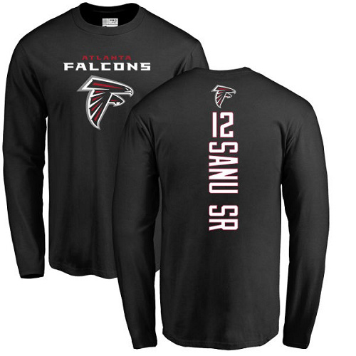 Atlanta Falcons Men Black Mohamed Sanu Backer NFL Football #12 Long Sleeve T Shirt->->Sports Accessory